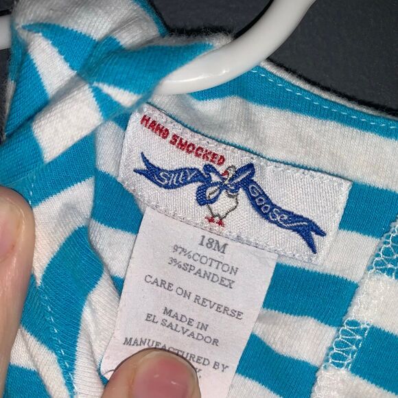 Girls 18m Smocked Sail Boat Dress Blue White Stripes - Picture 5 of 6